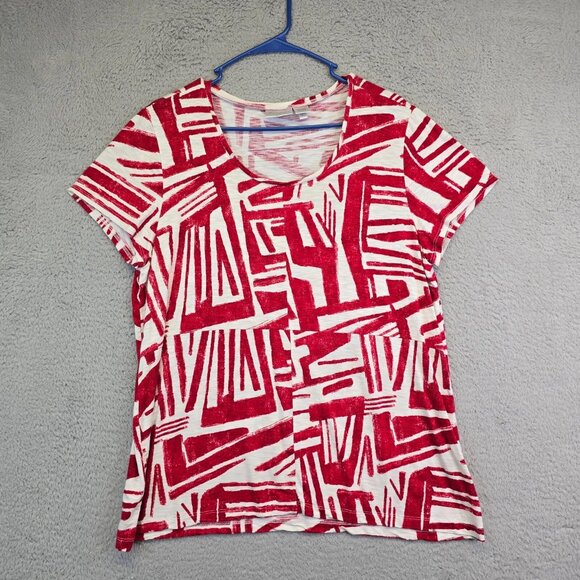 Zenergy by Chicos Top Womens 3 XL/16 Red Scoop Neck Abstract Hippie Y2K Colorful - Picture 1 of 8